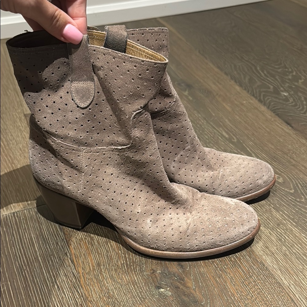 Rocco P. Perforated Suede Ankle Boots - Tan